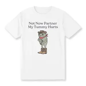 Not Now Partner My Tummy Hurts Shirt, IBS Lactose Intolerant Frog Unhinged Tshirt, Gen Z Meme Funny Dumb Shirt, Weirdcore Womenswear Casual Summer Golf Gift T-Shirt For Men and Women