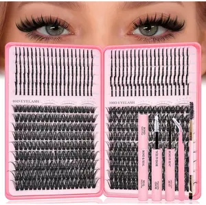 Lash Clusters Kit with Spikes, 80D+100D Eyelash Clusters Extensions Individual D Curl Fluffy Wispy False Eyelashes DlY Manga Lashes Extension Kit (12-22mm, Lash Clusters Kit)