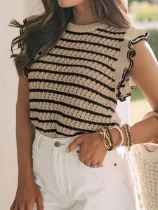 Women's Short Knitted Sleeveless Vest, Tops, Fashionable Lightweight Round Neck Design, Perfect for Spring Summer Fall Seasons, Casual Daily Wear