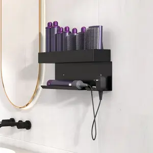 Wall-Mounted Hair Dryer Stand, Hair Dryer Holder, Hair Dryer Rack, Space-Saving Multi-Functional Organizer, Ideal for Bathroom, Salon, Curling Iron Storage