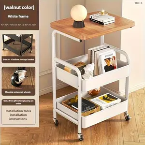 Portable Dual-Layer Coffee Table Cart, Living Room Sofa Storage, Multi-Tier Snack Rack, Bathroom Storage Shelf