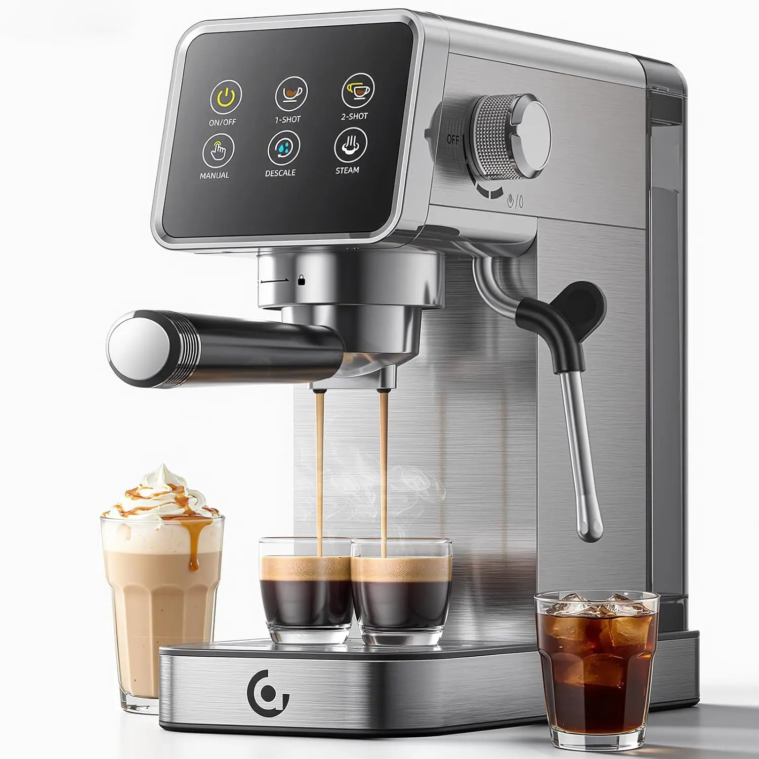 20 Bar Espresso Coffee Machine with LED Touch Screen Self-Cleaning Function & Milk Frother Compact Cappuccino Latte Maker for Home Office 1350W Fast Heating 41oz Removable Tank