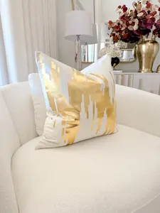 White and Gold Foil Velvet Throw Pillow Cover