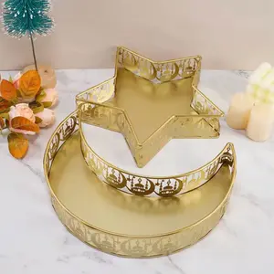 Gold Moon and Star Serving Tray Set - Decorative Metal Trays for Serving and Display - Perfect for Parties and Home Decor