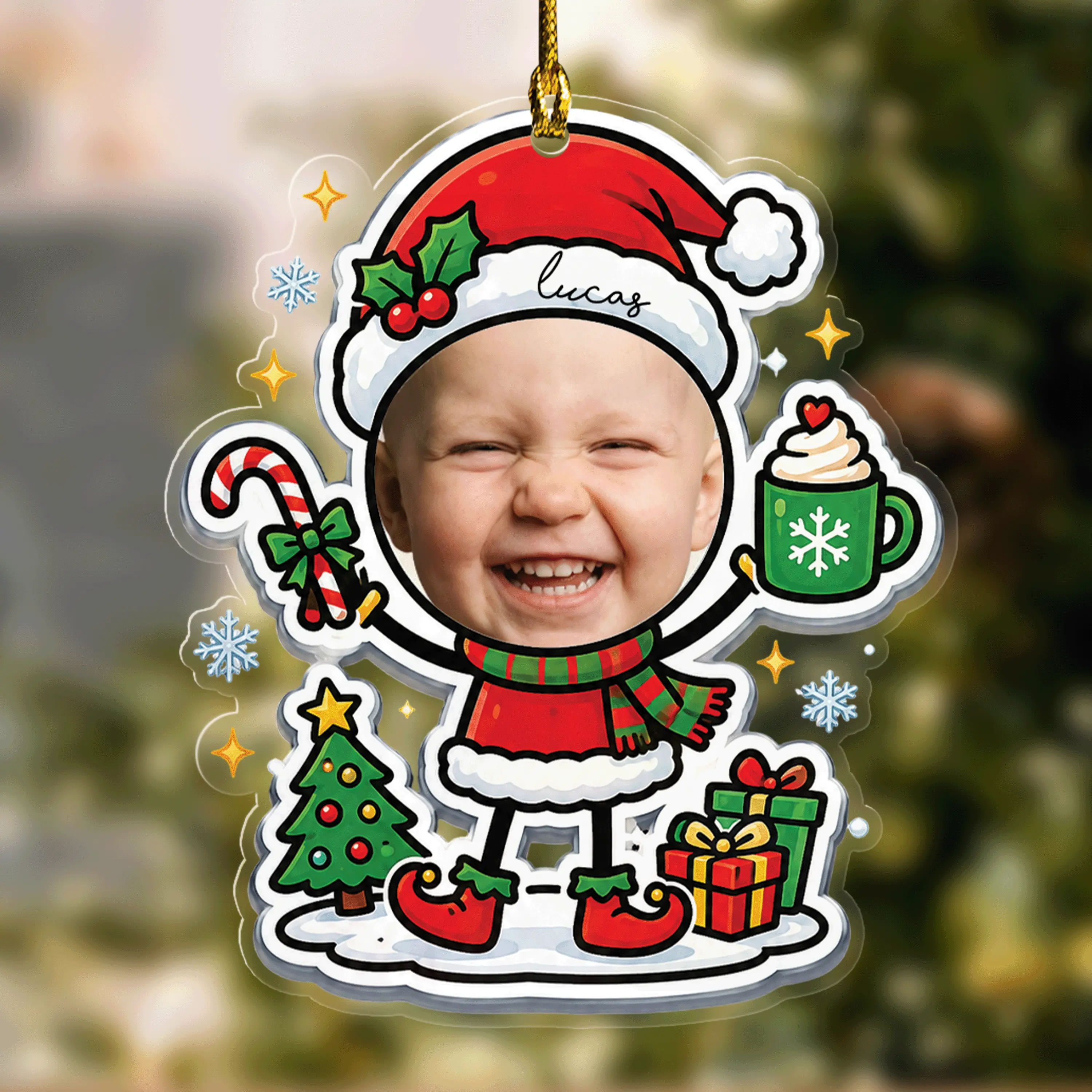 Personalized Baby Face Santa Acrylic Christmas Ornament, Custom Photo Christmas Ornament, Baby's First Christmas Keepsake, Cute Holiday Tree Decoration