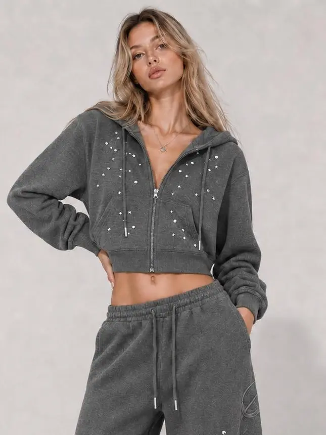 Aelfric Eden Two Piece Sets Star Studded Embroidery Sets Cropped Zip Hoodie Wide Leg Sweatpants Soft Casual Streetwear Unisex Y2K Aelfric Eden Two Piece Sets Star Studded Embroidery Sets Cropped Zip Hoodie Wide Leg Sweatpants Soft Casual Streetwear Unisex Y2K