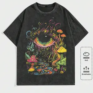 Men'S Graphic T-Shirt - Dark Background with Vibrant Green Eyes & Mushroom Forest - Soft Breathable Knit Fabric - Stretch Fit Crewneck Tee for Everyda y2k,soulja,concert,Halloween,Gothic,Vintage,Streetwear Graphic