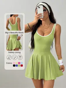 TCVC Women's Cross RacerbackSports Dress With Pockets, Fitted Solid Criss-CrossBackless Tennis Dress, Breathable Fabric For Indoor &Outdoor Yoga, Slimming Silhouette, Suitable for Spring & Summer Wear