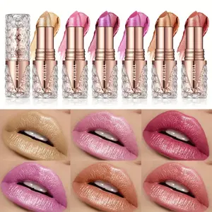 6 Colors 3 in 1 Pearlescent Sparkling Lipstick Matte Glitter Waterproof Long Lasting Pearl Shine Lip Gloss Shimmer Sexy Makeup