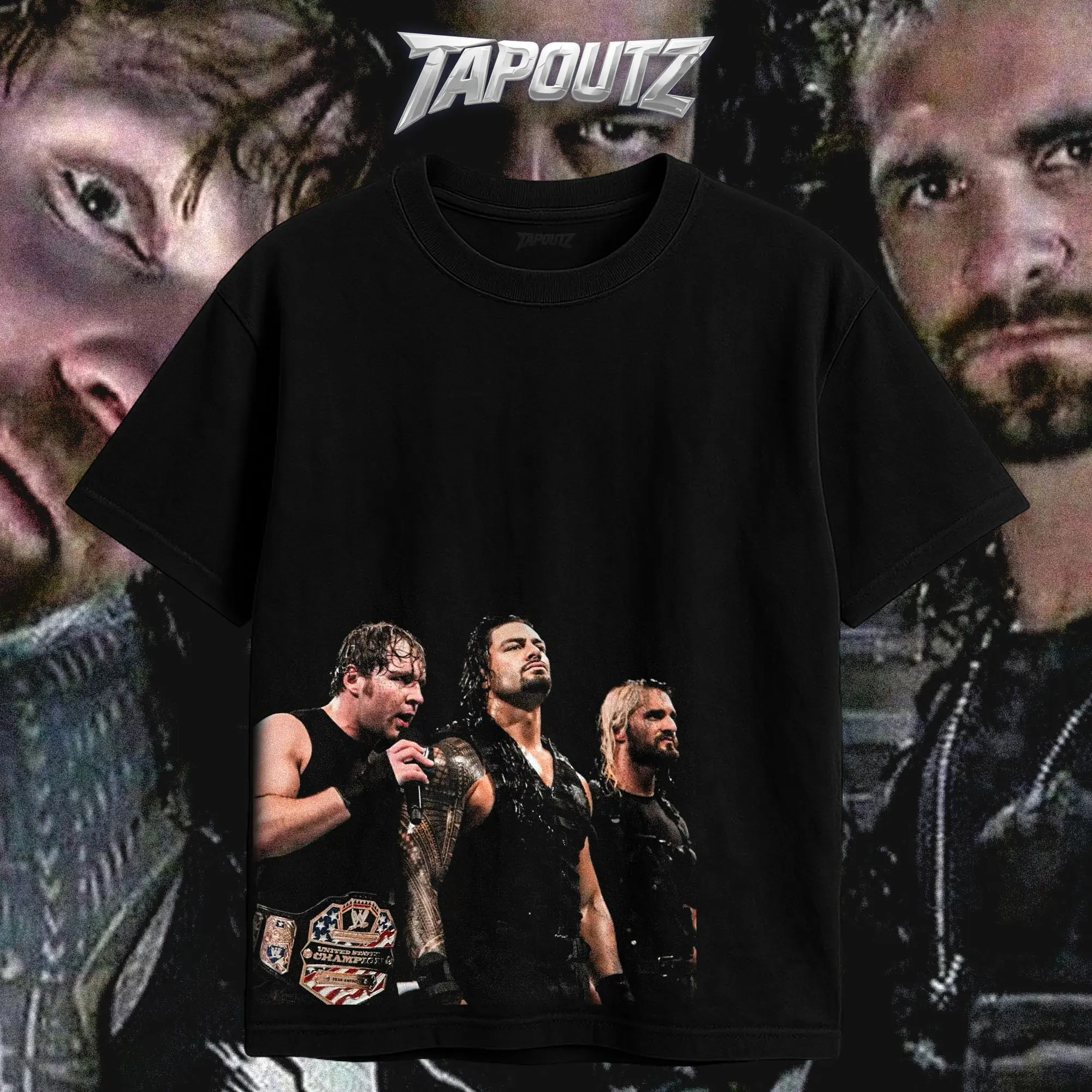 TAPOUTZ The Shield Heavy Cotton Unisex Shirt Roman Reigns Seth Rollins Dean Ambrose Hoodie WWE Vintage Tshirt For Wrestling Fan Short Sleeve Breathable Print Regular Fit True To Size Direct-To-Garment Print