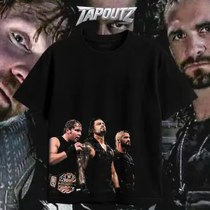 TAPOUTZ The Shield Heavy Cotton Unisex Shirt Roman Reigns Seth Rollins Dean Ambrose Hoodie WWE Vintage Tshirt For Wrestling Fan Short Sleeve Breathable Print Regular Fit True To Size Direct-To-Garment Print