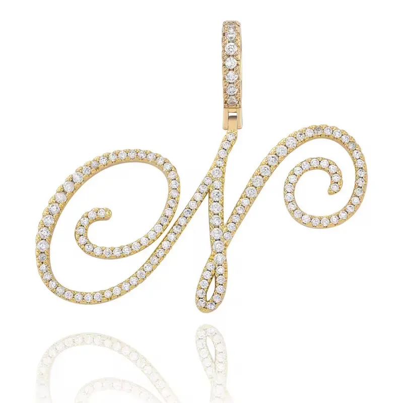 Custom Script Initial Necklace - Personalized CZ Simulated Diamonds Pendant in Gold Plated Brass 16 Inch Chain with Extender for Everyday Elegance