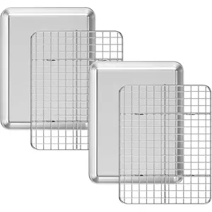 Baking Sheet with Cooling Rack Set [2 Sheets + 2 Racks],  Stainless Steel Cookie Sheet Baking Pan Half Sheets Oven Tray with Rack, 10 x 8 x 1 Inch, Heavy Duty, , Dishwasher Safe