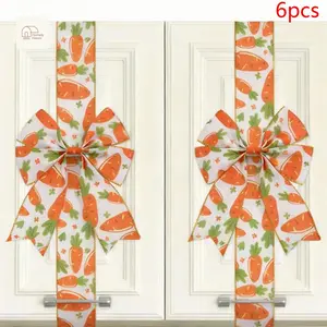6Pcs Easter Cabinet Ribbon Bows, Carrot Pattern Easter Decorations for Home Holiday Party Decor Decorative Fruit Ornaments Door Hanger Blanks