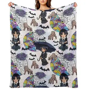 Wednesday Addams Printed Blanket Picnic Blankets Cozy Comfortable Flannel Blanket Throw, Gothic-Inspired Blanket for SofaHome Christmas Blanket Gift For Adult Men Kids Boys