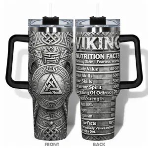 1pc Stainless Steel Cup 40oz/30oz/14oz Water Bottle, Insulated Travel Drinkware, Stainless Steel Insulated, Viking Axe Warrior Design, Double-layer Insulation, Leakproof, Large Capacity, Gym, Hiking, Travel, Ideal Birthday Christmas Gift