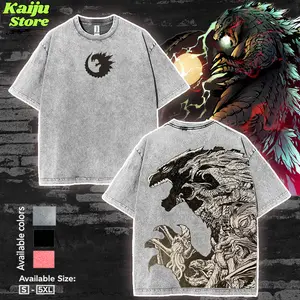 Monster Legion Godzilla Of Monsterverse Kaiju Godzilla Stuff, Retro Unisex Vintage Double Printed Heavyweight Cotton Shirt Wash Tee, Washed Hoodie Workout Clothes, Clothes for Daily Wear