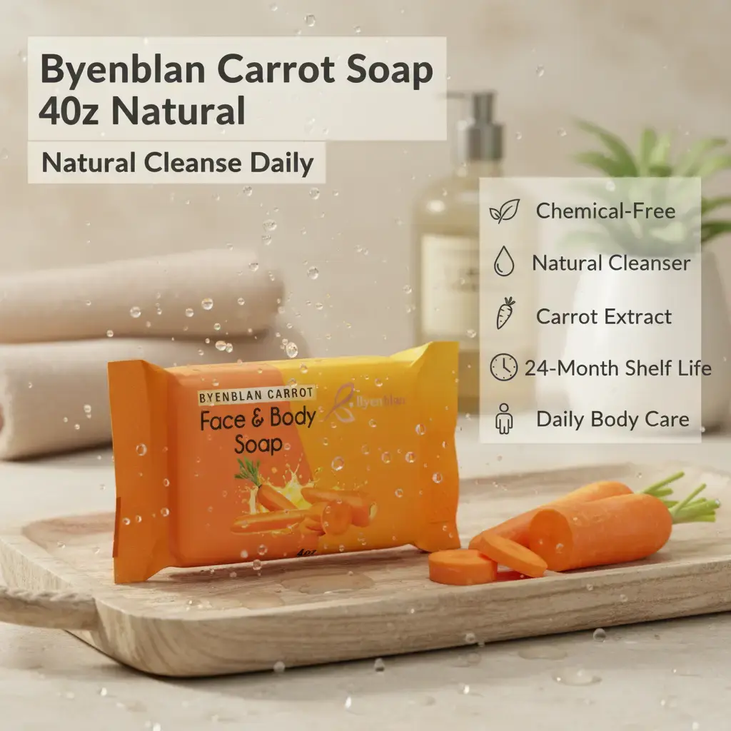 BYENBLAN Carrot Complexion Cleanser Soap Bar - 4oz All Natural Carrot Extract, Hydrating, Chemical-Free, Nontoxic Shower Product for Face & Body Daily Care, 24-Month Shelf Life