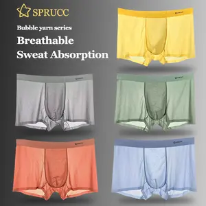 SPRUCC Men's Cotton Underwear 5-Pack Breathable Sweat Absorption Bubble Yarn Series Comfortable Soft Elastic Fabric