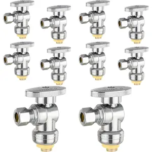 10-PCs Push-Fit Angle Stop Valve, 1/2" Push x 3/8" OD Compression Angle Stop, 1/4 Turn Shut Off Valve for with Disconnect Clip Tool(PF-VALVE028-10)