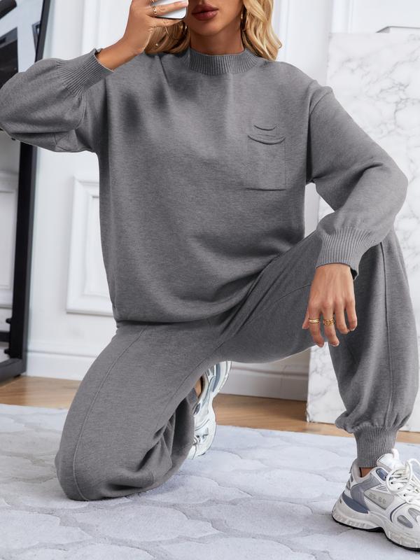 SuperPrity Two Piece Sweater Set for Women Casual Long Sleeve Outfits Crew Neck Pullover Top with Sweatpants Knit Jogger Set