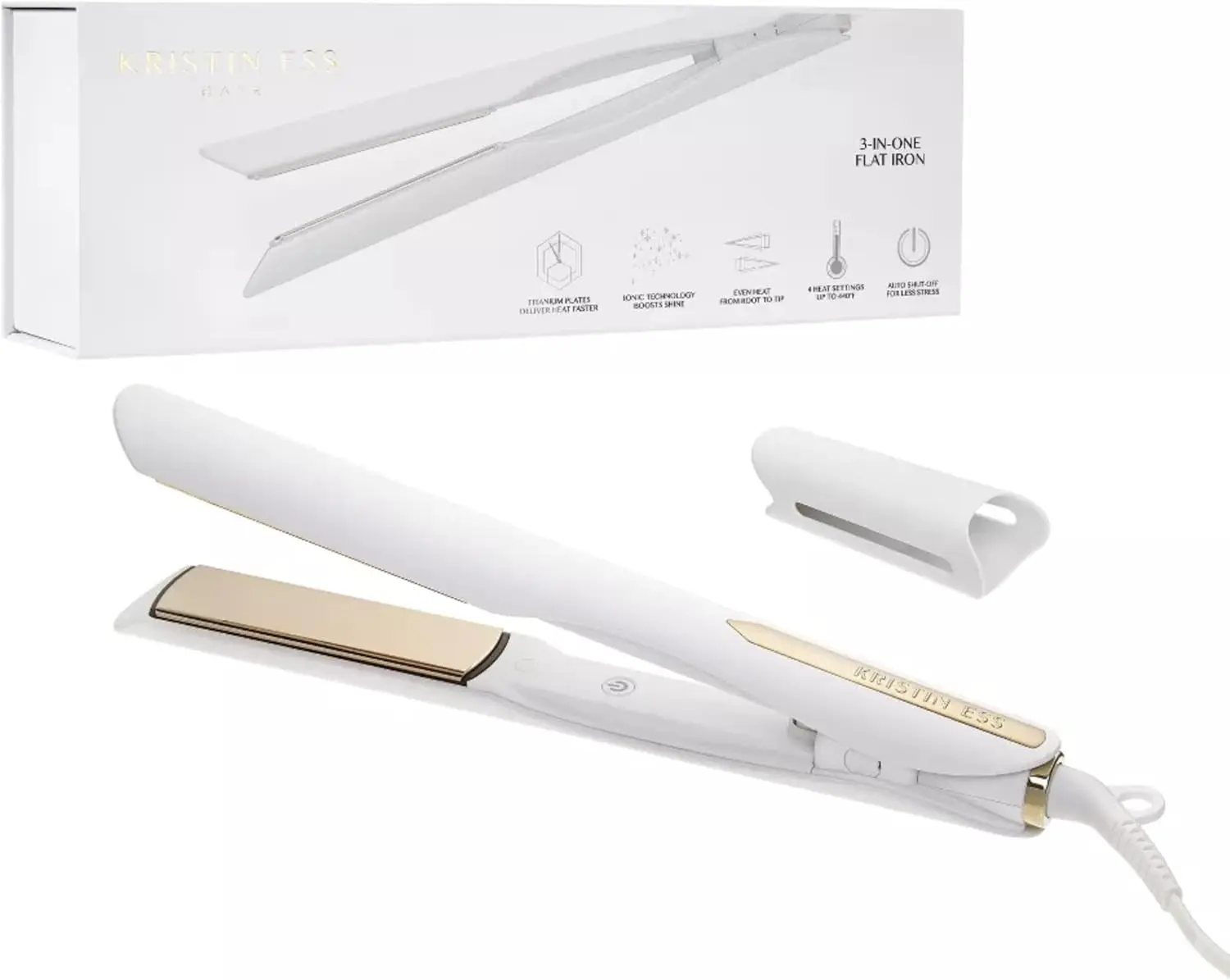 Kristin Ess 3-in-One Professional Titanium Hair Straightener, Curler & Waver for Women - Dual Voltage - 440 Degrees - 1 1/4" - Wet to Dry - Ionic Flat Iron, Curler 2 in 1 - Frizzy, Curly + Thick Hair