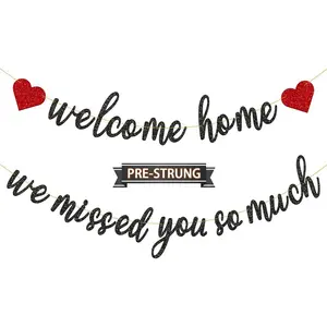 Pre-Strung Welcome Home We Missed You So Much Banner for Military Army Returning, Homecoming Party Decorations, Black