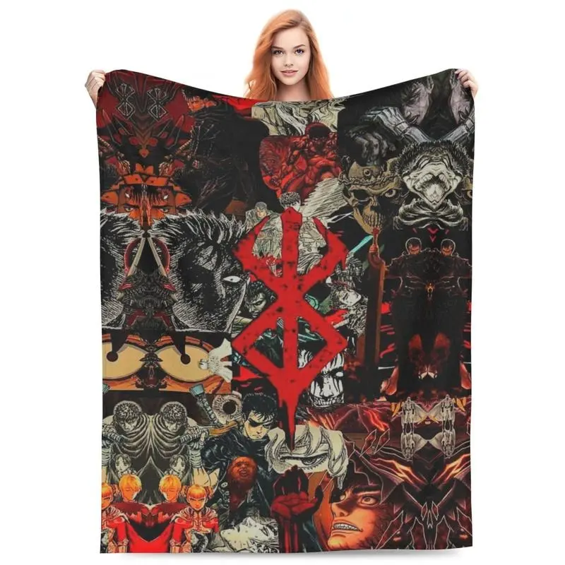 Berserk Anime Polyester Flannel Fleece Blanket - Warm, Soft, Wrinkle-Resistant Retro Look Throw for Couch, Bed - Boys, Child Christmas Gift