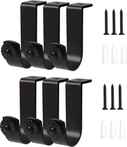 Curtain Rod Brackets - Ceiling Mount, Black (6 PCS)