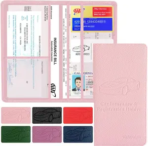 Premium Car Registration & Insurance Card Holder in Pink - Durable PU Leather & PVC Document Organizer for Driver License & Essential Papers