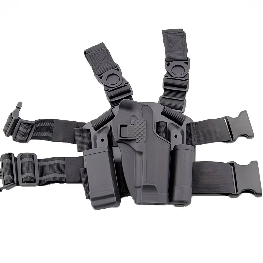 Right-Handed Tactical Drop-Leg Thigh Holster, PA Nylon Rig with Magazine & Torch Pouches, Hunting Gun Accessory for 17,19,22,23,31,32 for Hunting Activities, Tactical Accessories, Snap, Adults, Multi-Size, Torch On Thigh, Classic Design, Comfortable Wear