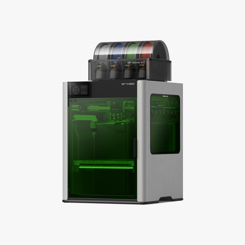 Bambu Lab H2D 3D Printer, Dual-nozzle Multi-material 3D Printing, Optional 10W/40W Laser and Cutting Module, 350*320*325 mm³ Print Volume, 5μm Resolution Optical Motion Calibration, Closed-loop Servo Extruder, 350°C Nozzle & 65°C Active Chamber Heating