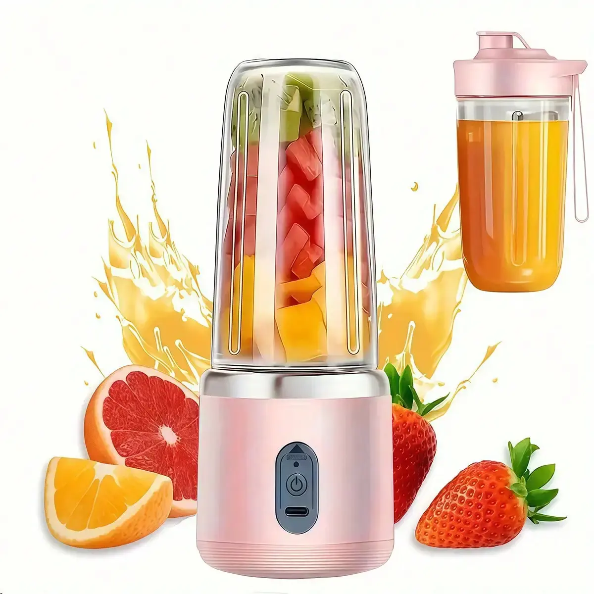 Cordless Portable Silicone Blender - USB Rechargeable Handheld Compact Juicer, USB-Equipped Multifunctional Cup, Double Safety Powerful Battery-Powered Easy-to-Use Kitchen Appliance for Fruit & Vegetable Smoothies, Portable Blenders, Usb Port