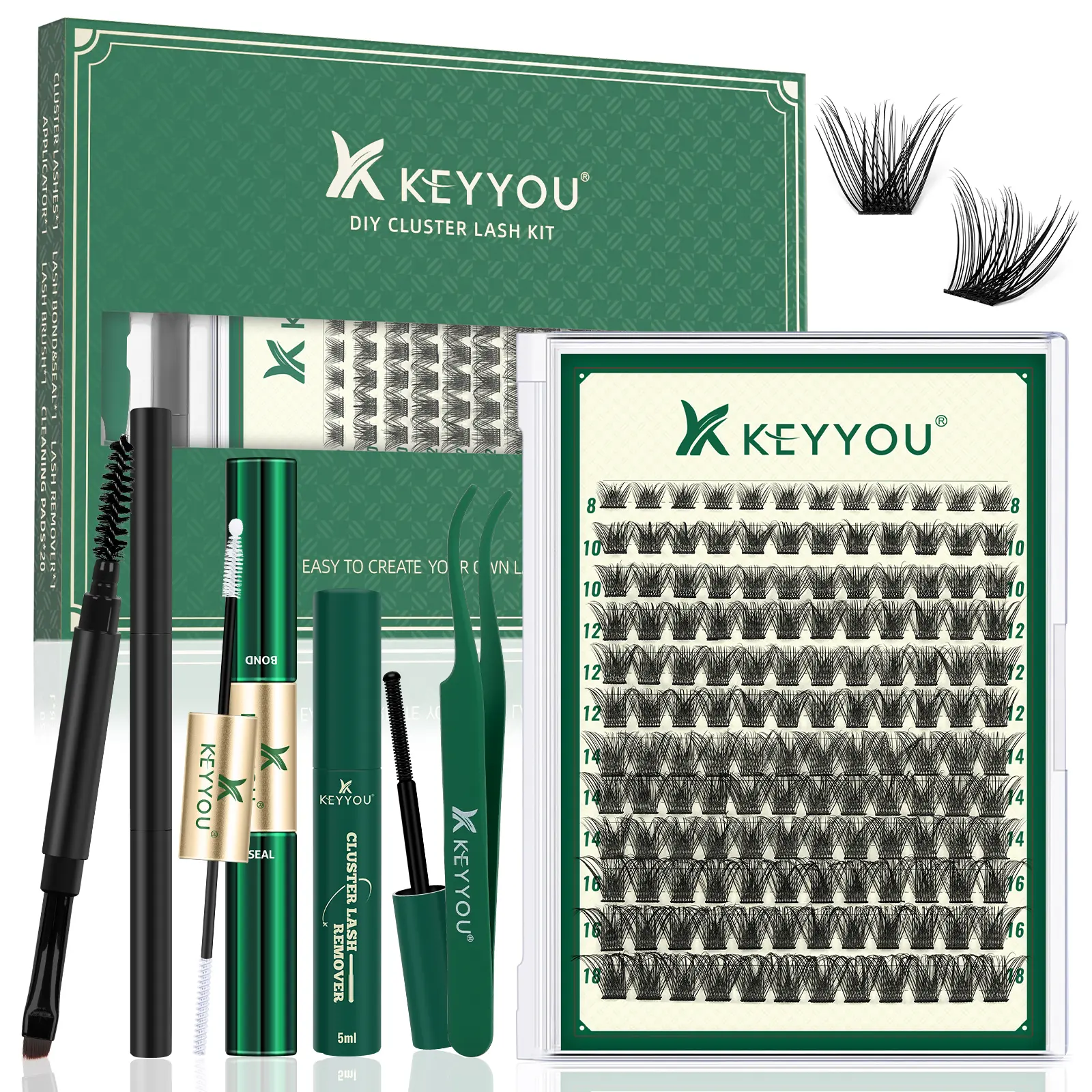 DIY Lash Extension Kit KEYYOU 144pcs Lash Clusters Eyelash Extension Kit with Mascara Brush Bond and Seal Lash Glue Remover Lash Applicators Lash Brus