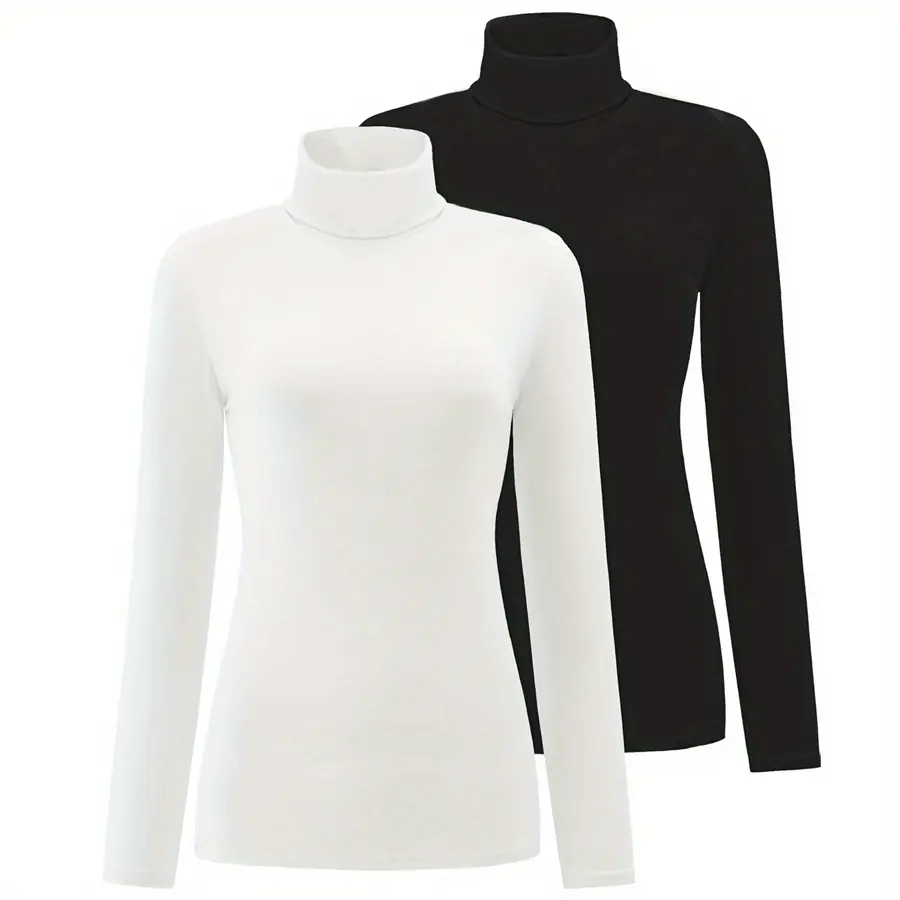 Women's 2 Pack Long Sleeve Turtleneck Thermal T-Shirts Mock Neck Underwear Fall Winter Base Layer Lightweight Tops Casual Basic Womenswear,summerwins