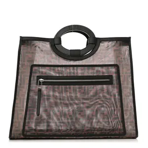 Pre-owned FENDI Mesh and Vitello Century Leather Travel Bags Mesh Vitello Century Cuoio FF 1974 Medium Runaway Shopper Tote Marrone Black Ebano