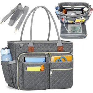 Teacher Tote Bag 15.6 inch Laptop Bag for Women Work Bags Laptop Tote Nurse Bag Professional  Messenger with Insulated Pocket, Laptop Briefcase for Office, College, , Grey
