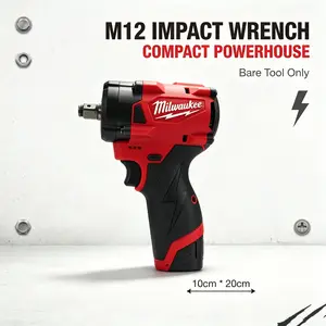 Milwaukee M12 Cordless Impact Wrench Bare Tool 1/2-Inch Power Wrench for Mechanics Construction Maintenance and Automotive Service With Compact Heavy-Duty Design