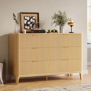 TOKSOM Home 6 Drawer Dresser for Bedroom Stylish Tall Dressers Storage Shelves Small Dresser for Closet Makeup Large-Capacity Storage Cabinet Can Hold Toys and Books,It is Available in Natural Wood Color or Walnut Wood Color