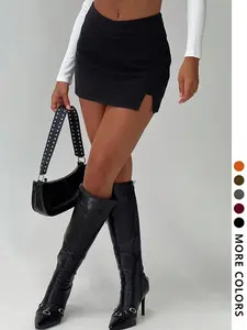 Women's Solid Color Plicated Skirt, Feminine Fashion Casual Fitted Short Skirt for Daily Outdoor Wear, Ladies Bottoms for All Seasons