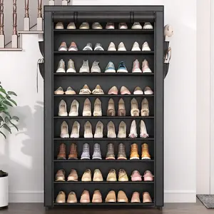 Tomnk 10 Tier Shoe Rack Organizer, Shoe Rack With Covers Black Shoe Rack With Large Pockets For Closet Entryway
