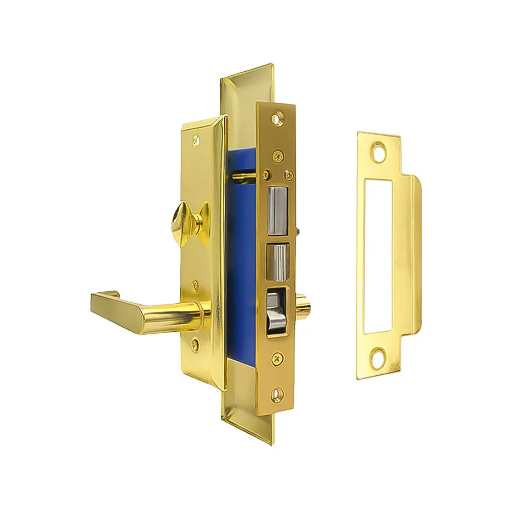 ECS HARDWARE Durable Heavy Duty Mortise Door Lock Set with Lever - US3 Polished Brass, 2-1/2" Backset Entrance, Right Handed Door Lever, Door Lock Sets