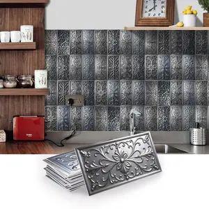 Self-adhesive 2D Faux Simulated Retro Silver Metal Vinyl Tiles for Wall Decor, Waterproof & Moisture-resistant Stick-on Backsplash Stickers