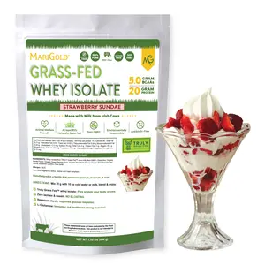 MariGold Grass-fed Whey Protein Isolate - Strawberry Sundae 1Lb - Cold-Processed, Micro-Filtered, Undenatured, Non-GMO, rBGH/Soy/Gluten/Lactose-Free