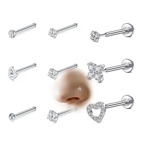 18g Threadless Nose Studs CZ Nose Rings For Women Labret Studs Push In Flat Back Stud Earrings Nose Nostril Tragus Helix Piercing Jewelry Body Jewelry Cute Jewelry Piercings Jewelry