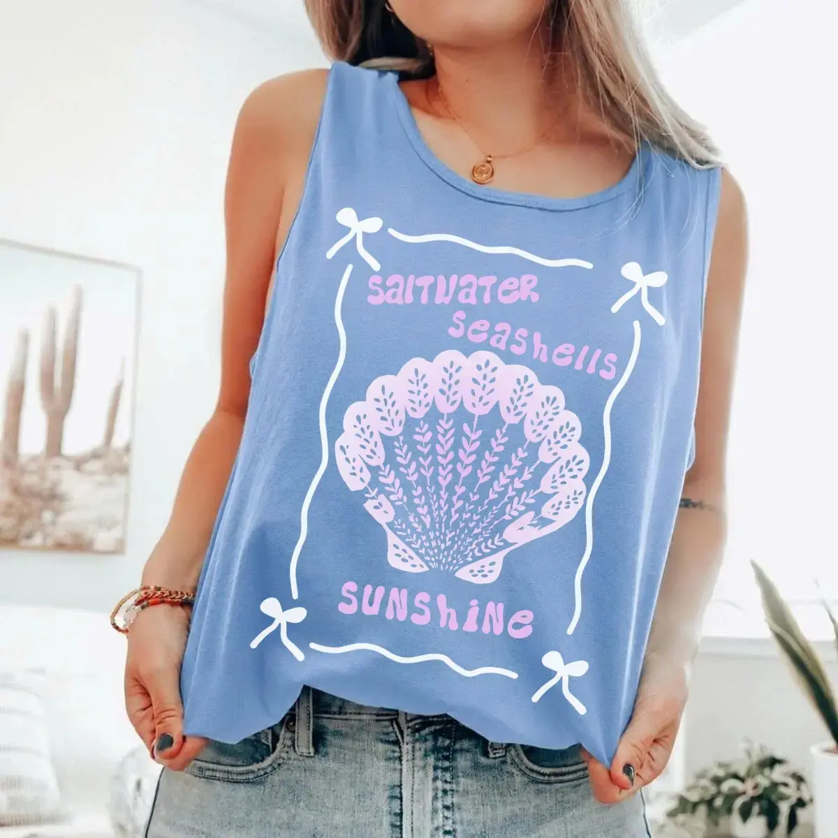 Saltwater Seashells Sunshine Comfort Colors Tank Top Shirt - Beach Tank Top Tshirt, Summer Graphic Tank Top Tee, Seashell Tee, Preppy Summer Tee, Womens Summer Shirts, Beachy T-Shirt