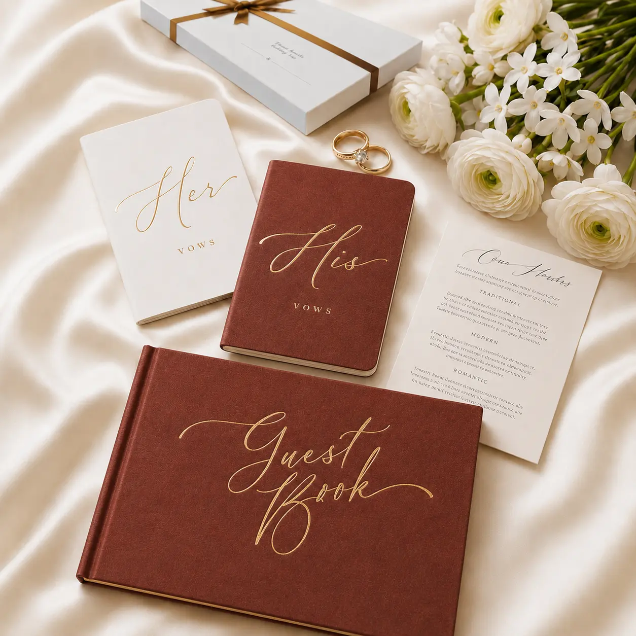 Artesori Premium 2026 Wedding Keepsake Set – Linen Hardcover Gold Foil Guest Book with His & Hers Hardcover Vow Books for Bride and Groom, Bridal Shower, Engagement & Wedding Gift