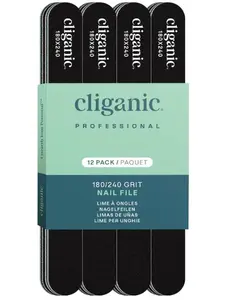 Cliganic 12 Pack Nail File Set: 180/240 Grit | Professional Emery Boards for Natural, Gel & Acrylic Nails | Washable Double Sided Kit | Cliganic 90 Days Warranty
