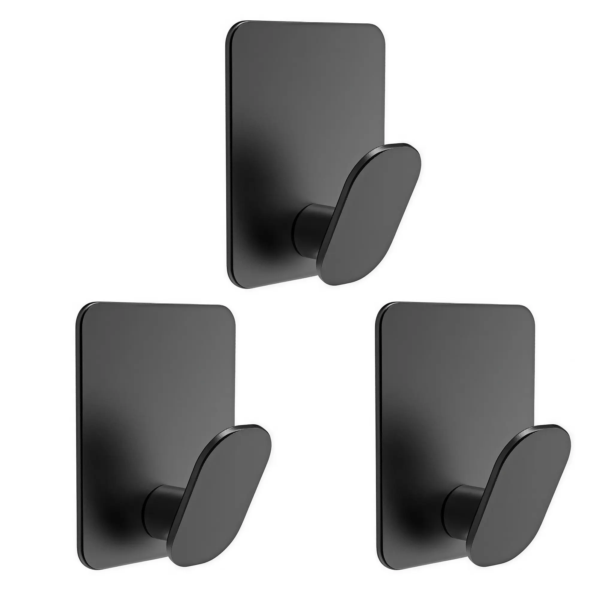 Matte Black Adhesive Towel Hooks, Heavy Duty No-Drill Wall Hooks for Bathroom, Damage-Free Sticky Coat, Robe and Key Hangers (4-Pack)