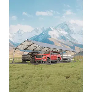 Heavy Duty Metal Carport 20x40x12 ft – Enclosed Steel Outdoor Storage Shelter, Vertical Roof, All-Weather Protection for Multiple Vehicles, Pickup Trucks, Boats, Tractors